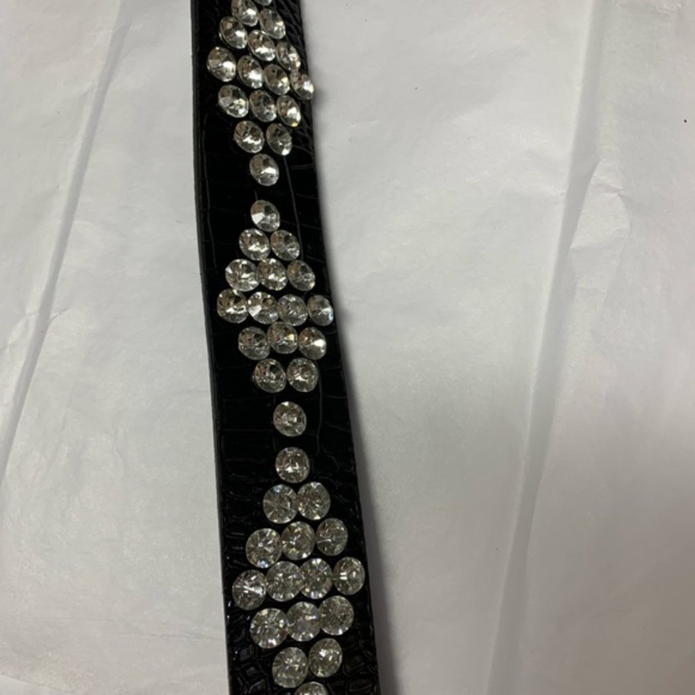 Vegan Black Crocodile Embossed Rhinestone Belt - Picture 5 of 6
